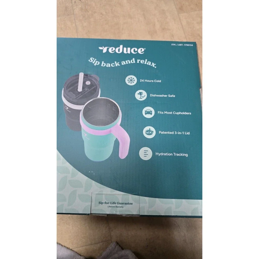 REDUCE 24 oz. Cold1 Tumbler, 2-Pack (Black & White With Blue Trim) New